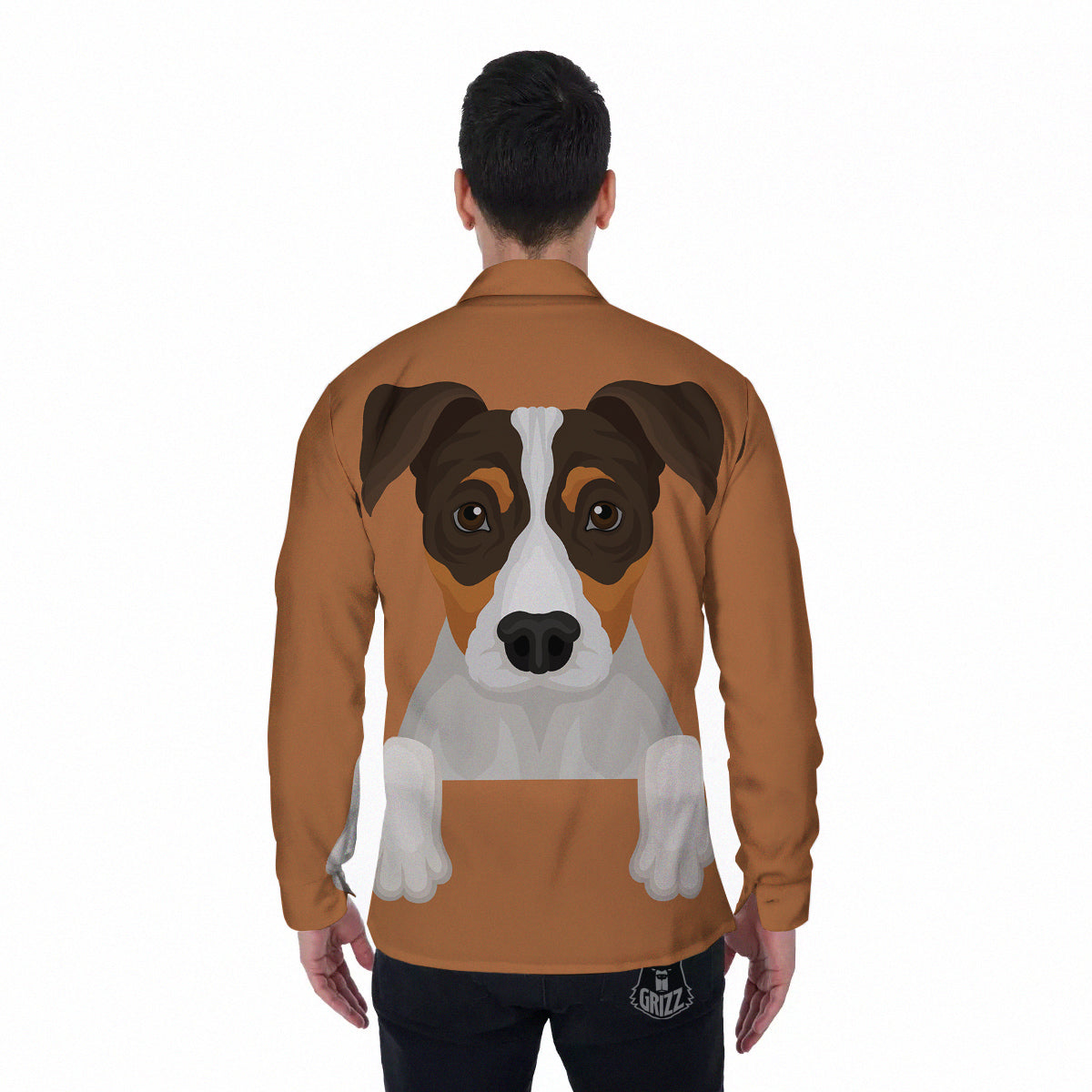 Jack Russell Terrier Cartoon Print Men's Long Sleeve Shirts-grizzshop