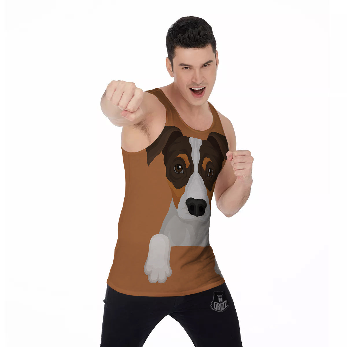 Jack Russell Terrier Cartoon Print Men's Tank Top-grizzshop