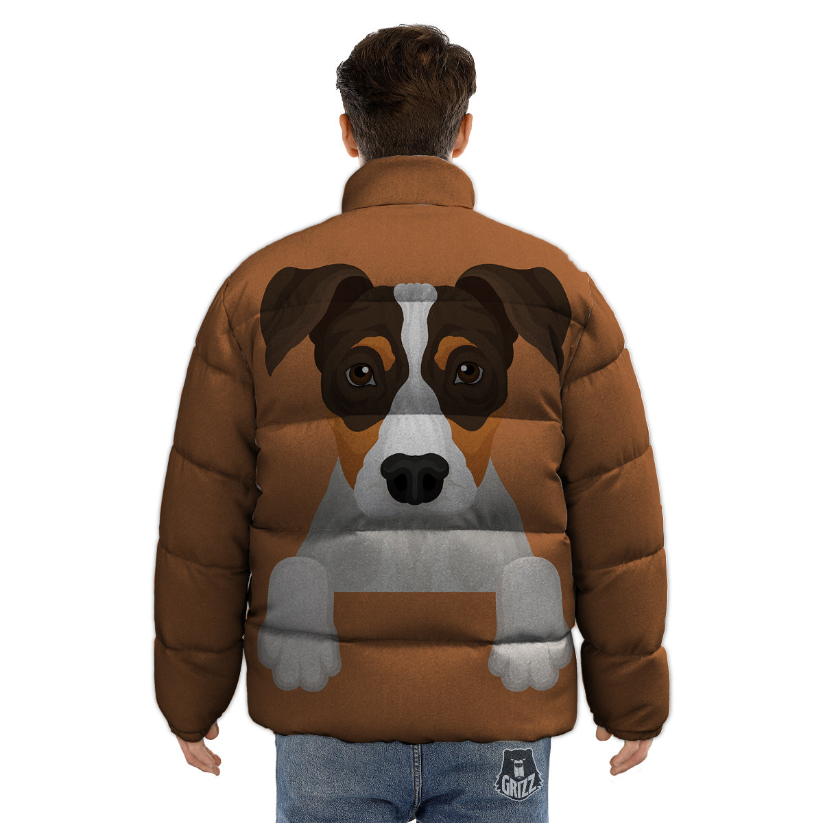 Jack Russell Terrier Cartoon Print Puffer Jacket-grizzshop