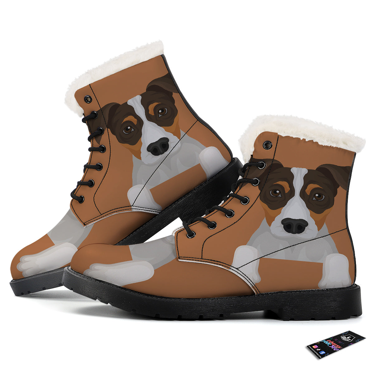 Jack Russell Terrier Cartoon Print Winter Boots-grizzshop