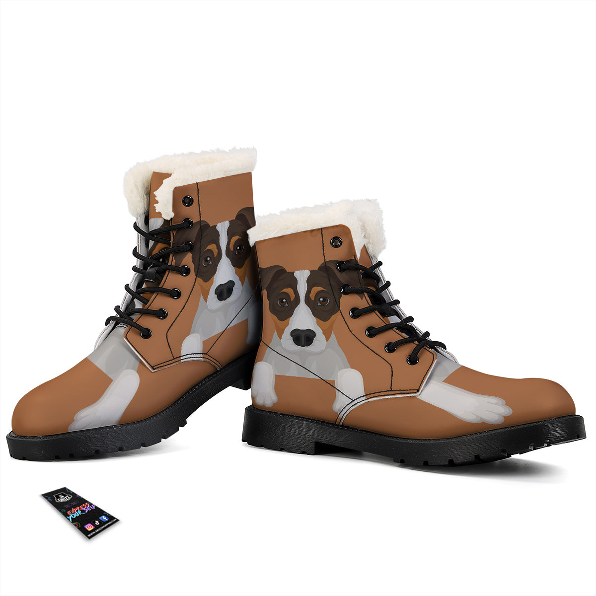 Jack Russell Terrier Cartoon Print Winter Boots-grizzshop