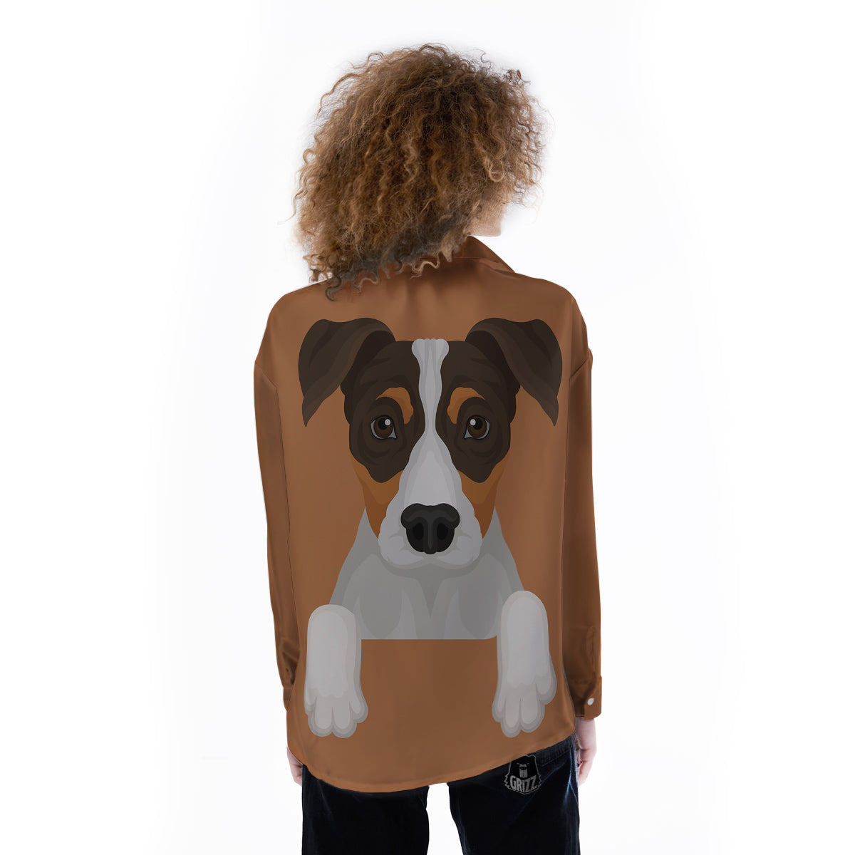 Jack Russell Terrier Cartoon Print Women's Long Sleeve Shirts-grizzshop