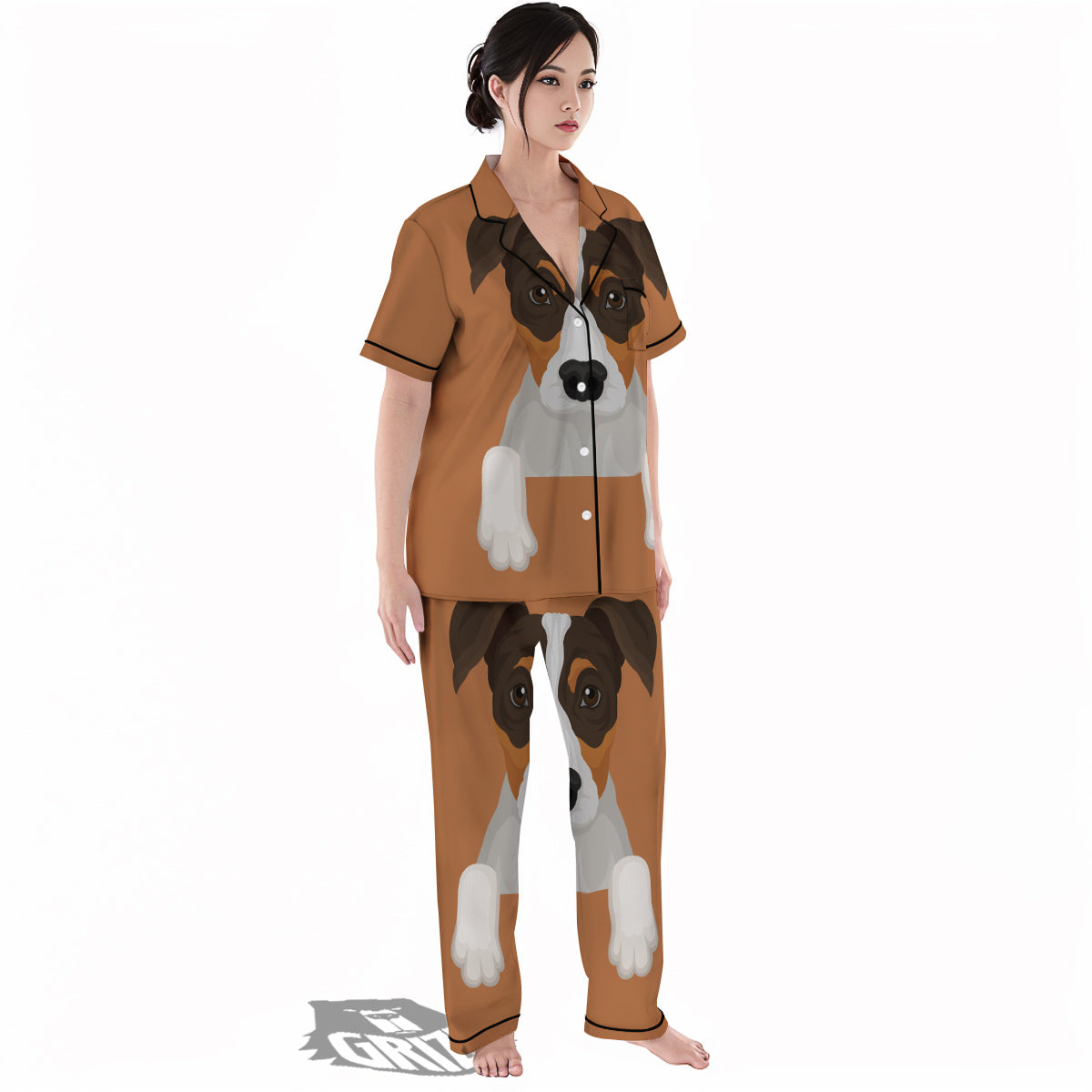 Jack Russell Terrier Cartoon Print Women's Pajamas Set-grizzshop