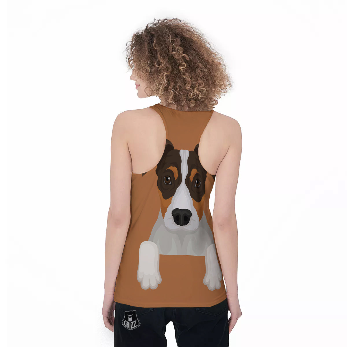 Jack Russell Terrier Cartoon Print Women's Racerback Tank Top-grizzshop
