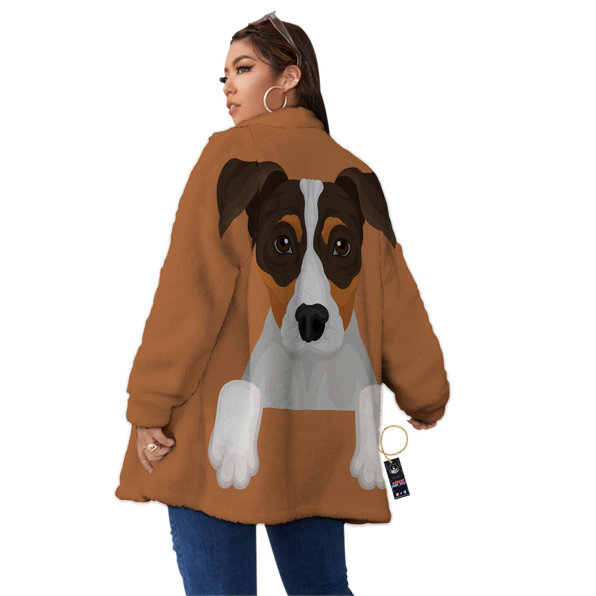 Jack Russell Terrier Cartoon Print Women's Sherpa Jacket-grizzshop