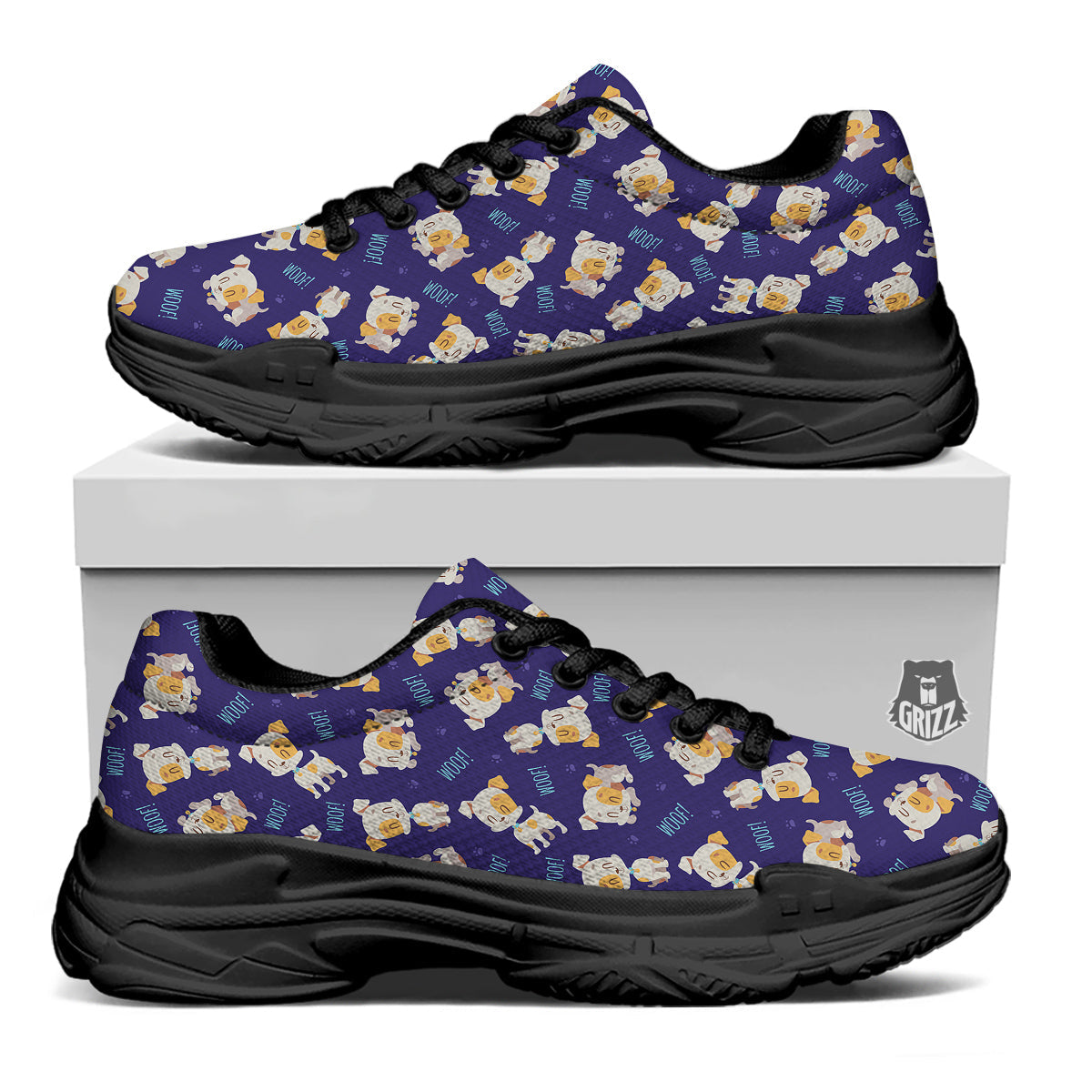 Jack Russell Terrier Cute Print Pattern Black Chunky Shoes-grizzshop