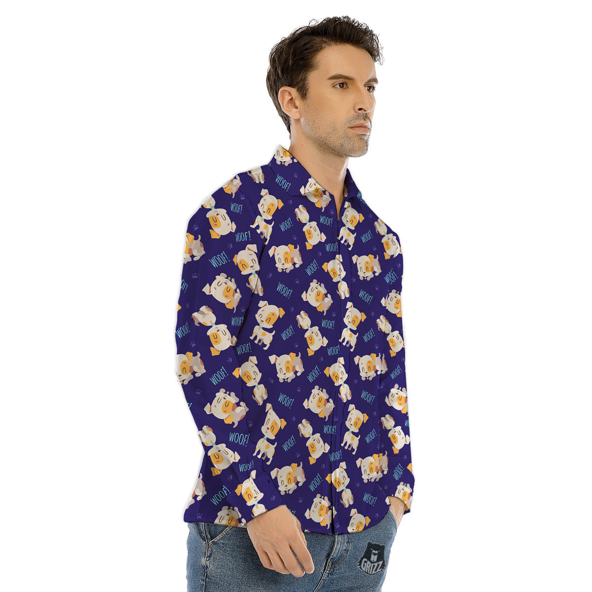 Jack Russell Terrier Cute Print Pattern Men's Dress Shirts-grizzshop
