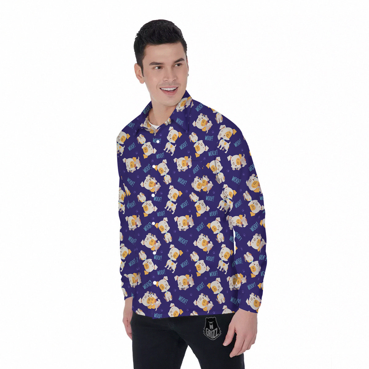 Jack Russell Terrier Cute Print Pattern Men's Long Sleeve Shirts-grizzshop