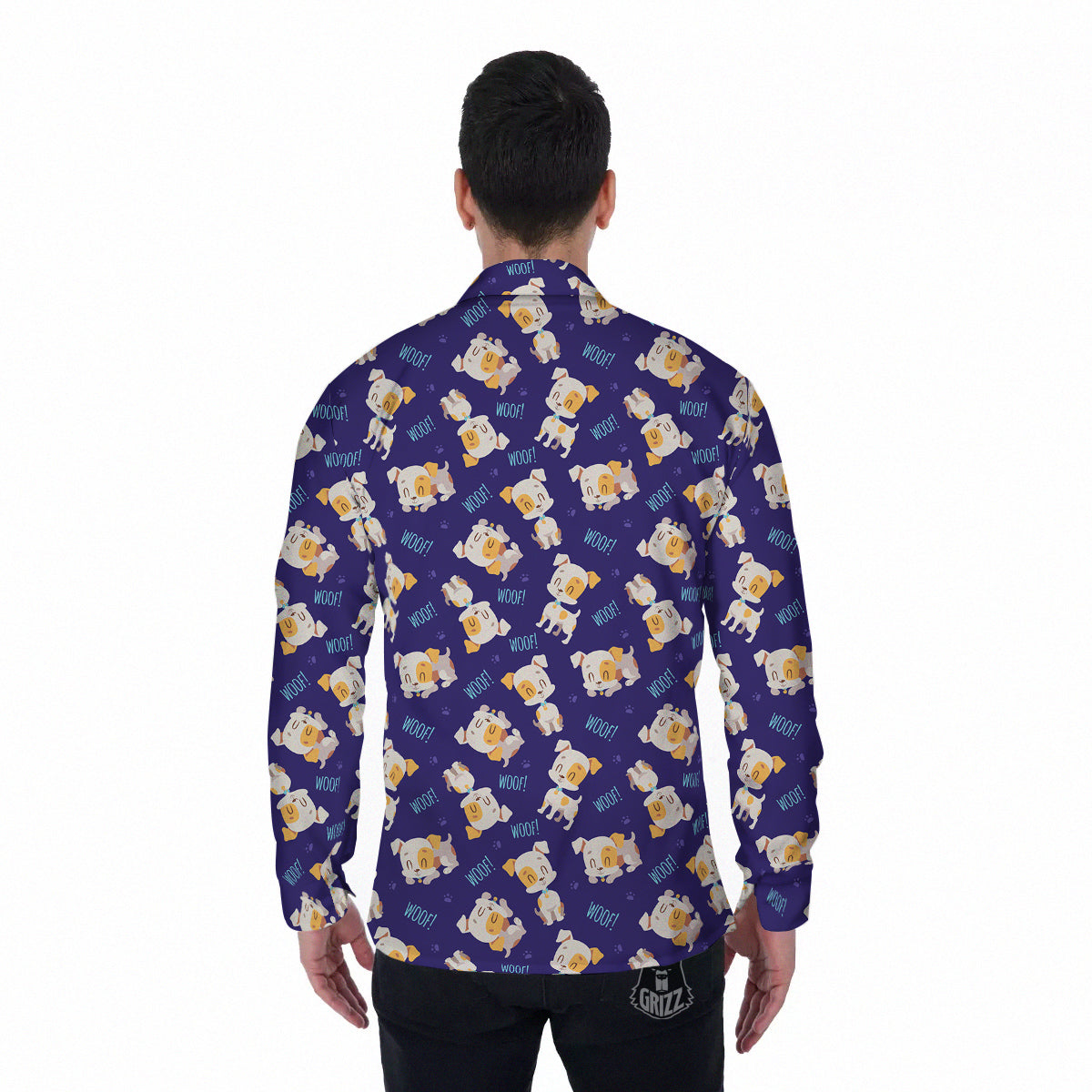 Jack Russell Terrier Cute Print Pattern Men's Long Sleeve Shirts-grizzshop