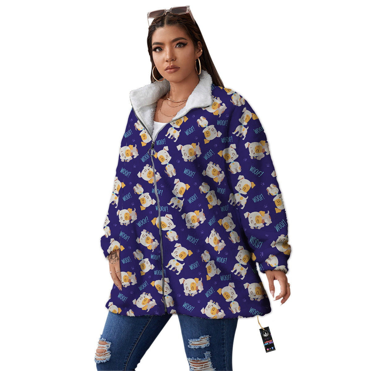 Jack Russell Terrier Cute Print Pattern Women's Sherpa Jacket-grizzshop