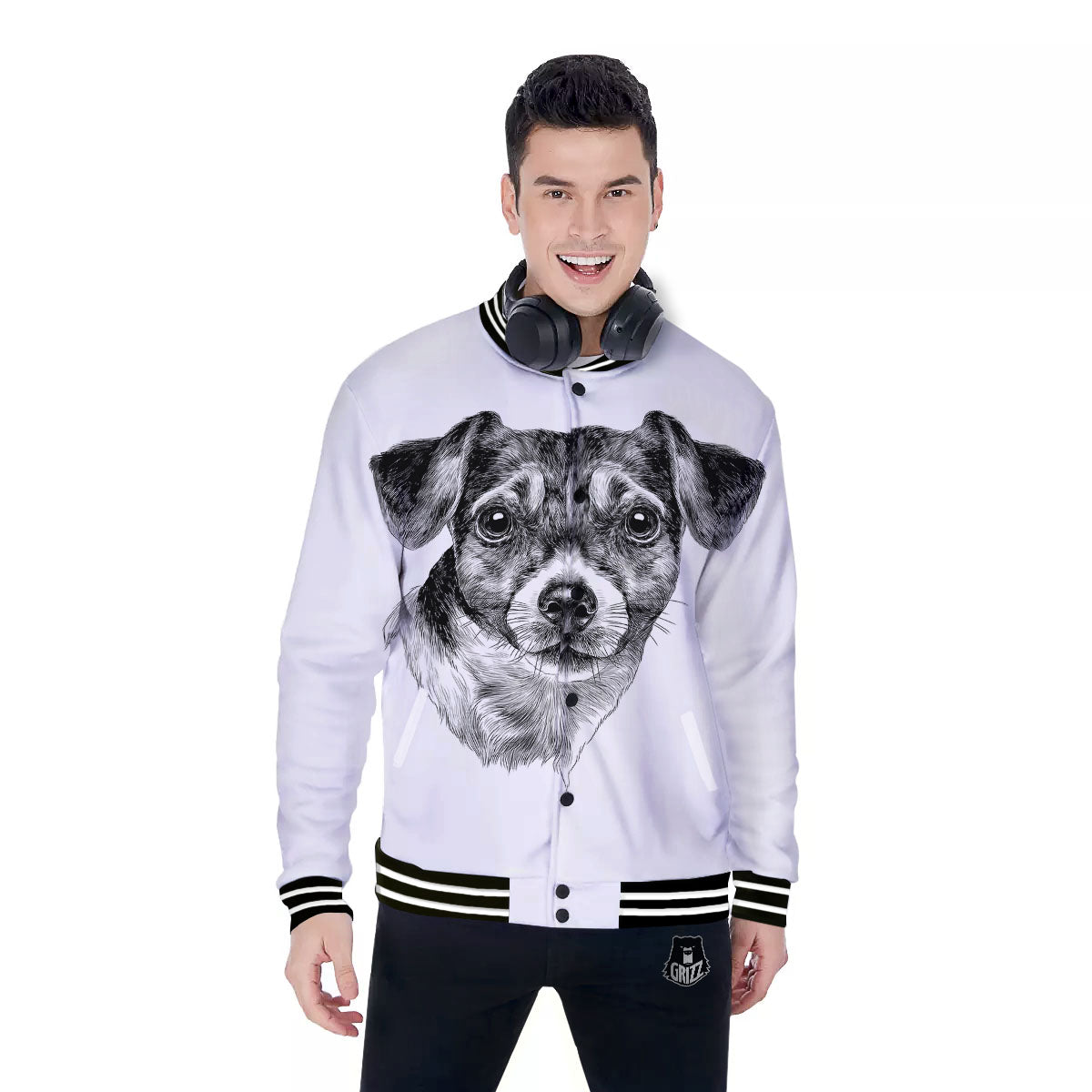 Jack Russell Terrier Drawing Print Baseball Jacket-grizzshop