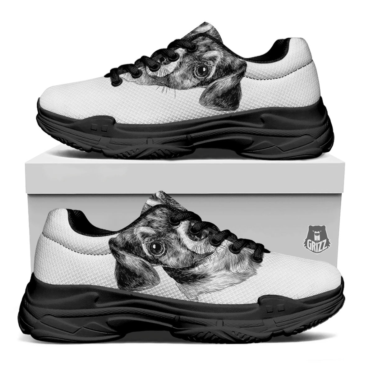 Jack Russell Terrier Drawing Print Black Chunky Shoes-grizzshop
