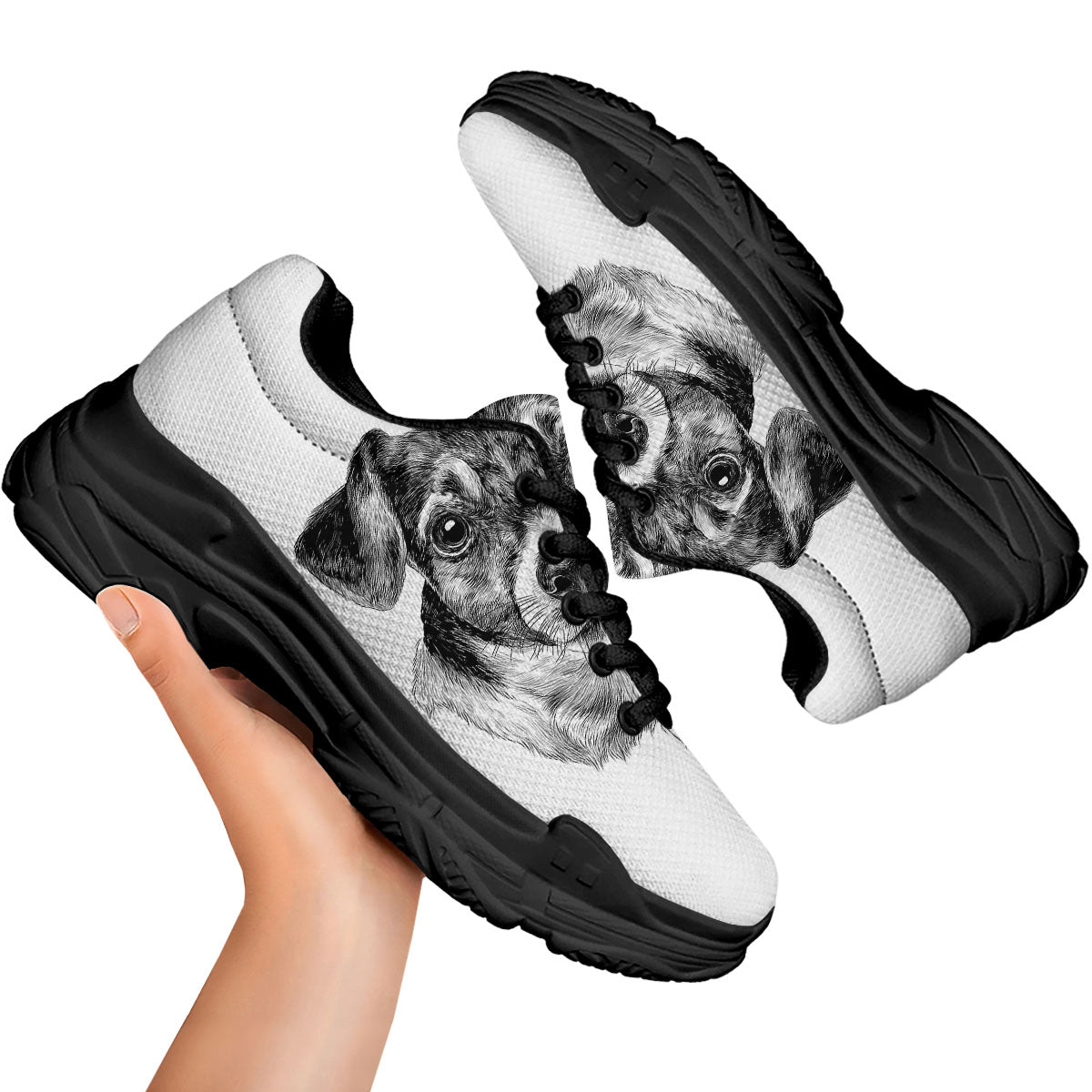 Jack Russell Terrier Drawing Print Black Chunky Shoes-grizzshop