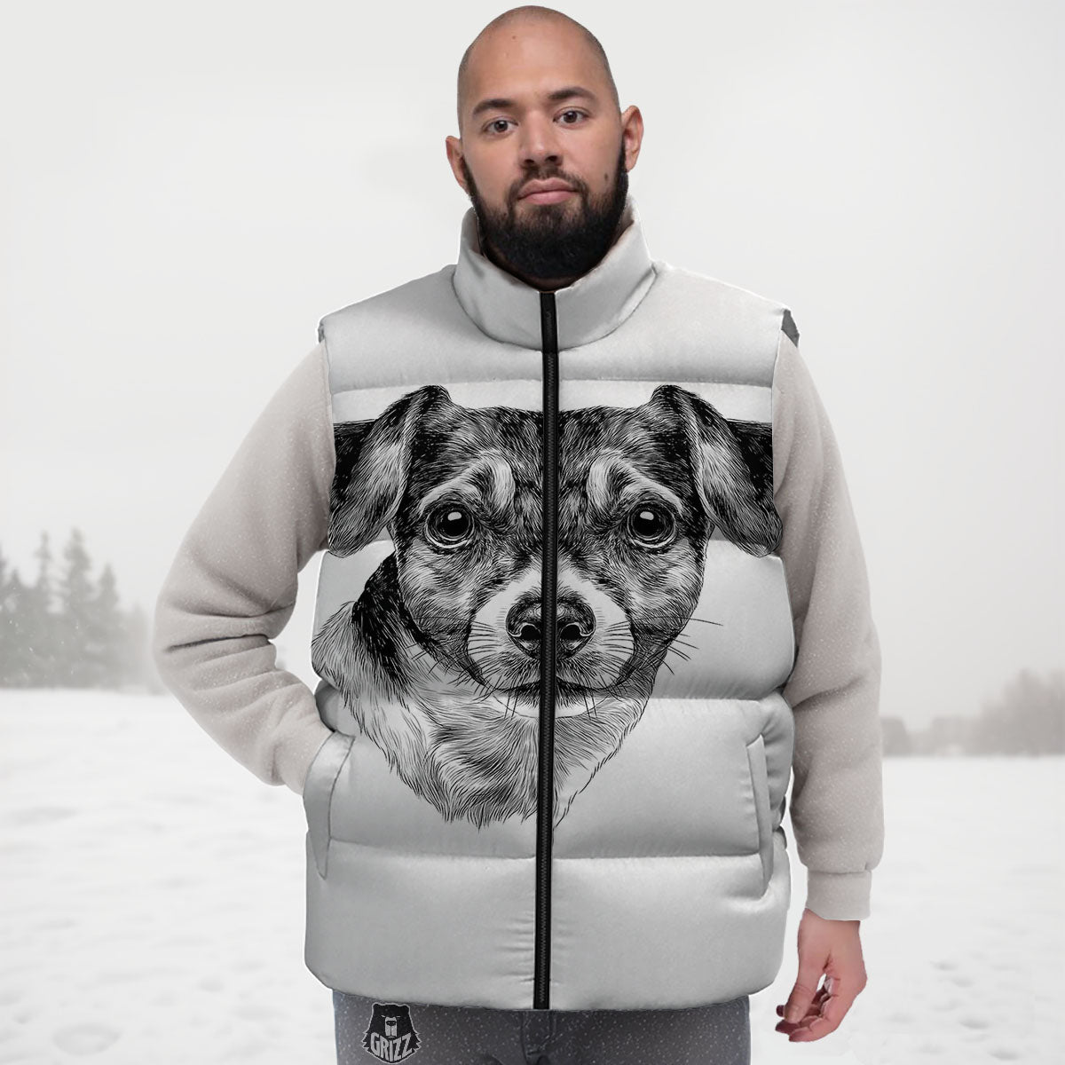 Jack Russell Terrier Drawing Print Down Vest