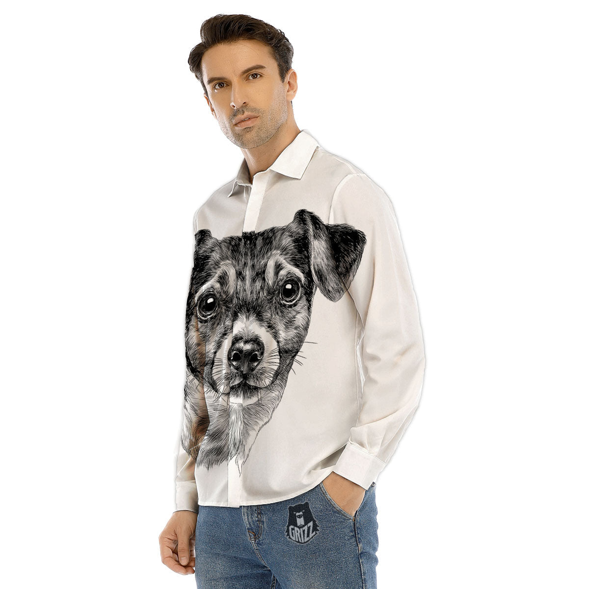 Jack Russell Terrier Drawing Print Men's Dress Shirts-grizzshop