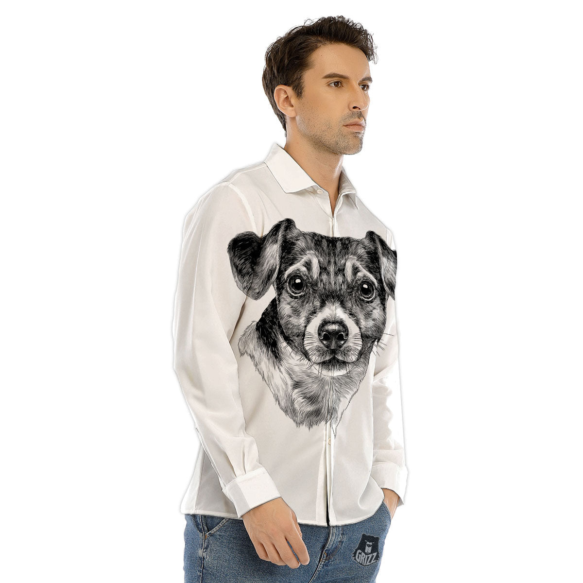 Jack Russell Terrier Drawing Print Men's Dress Shirts-grizzshop