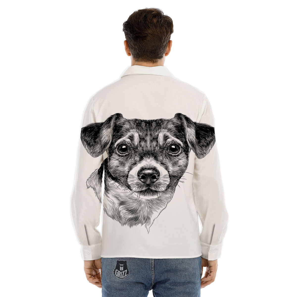 Jack Russell Terrier Drawing Print Men's Dress Shirts-grizzshop