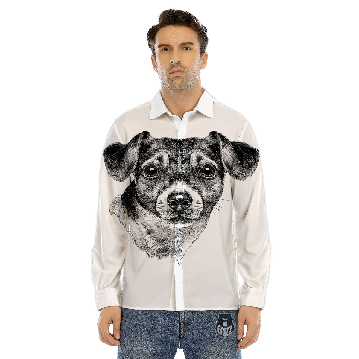 Jack Russell Terrier Drawing Print Men's Dress Shirts-grizzshop