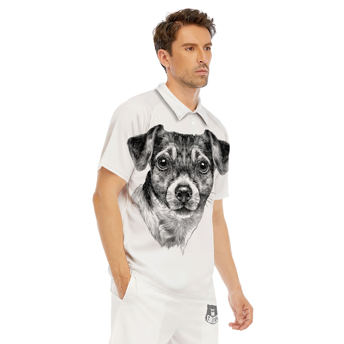 Jack Russell Terrier Drawing Print Men's Golf Shirts-grizzshop