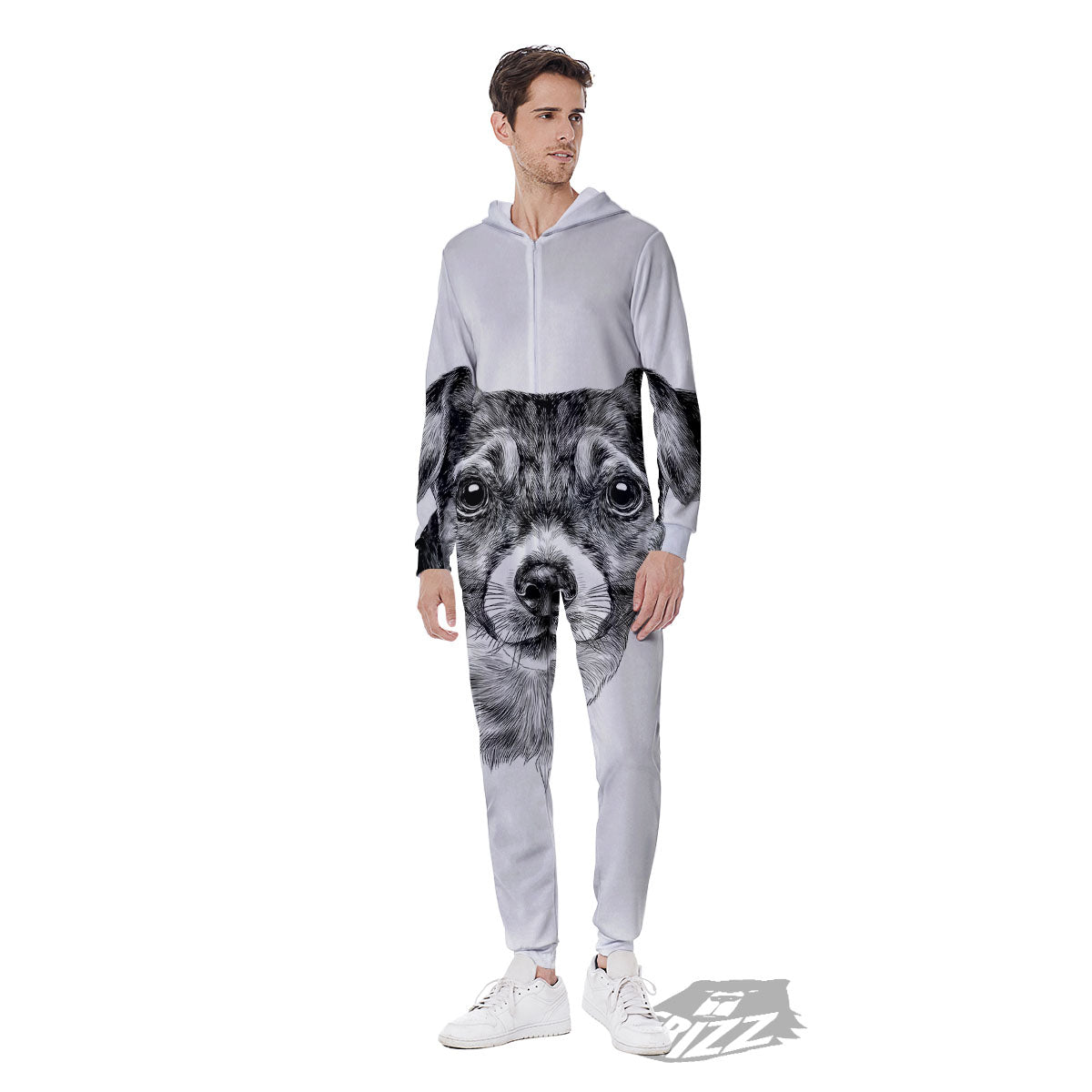 Jack Russell Terrier Drawing Print Men's Jumpsuit-grizzshop