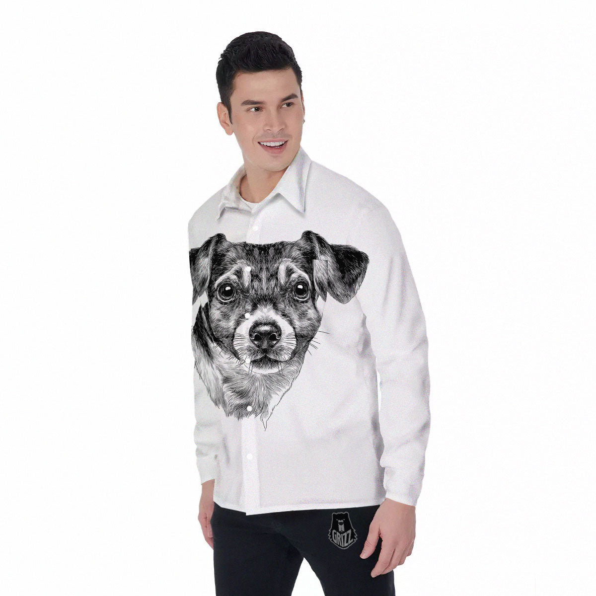 Jack Russell Terrier Drawing Print Men's Long Sleeve Shirts-grizzshop