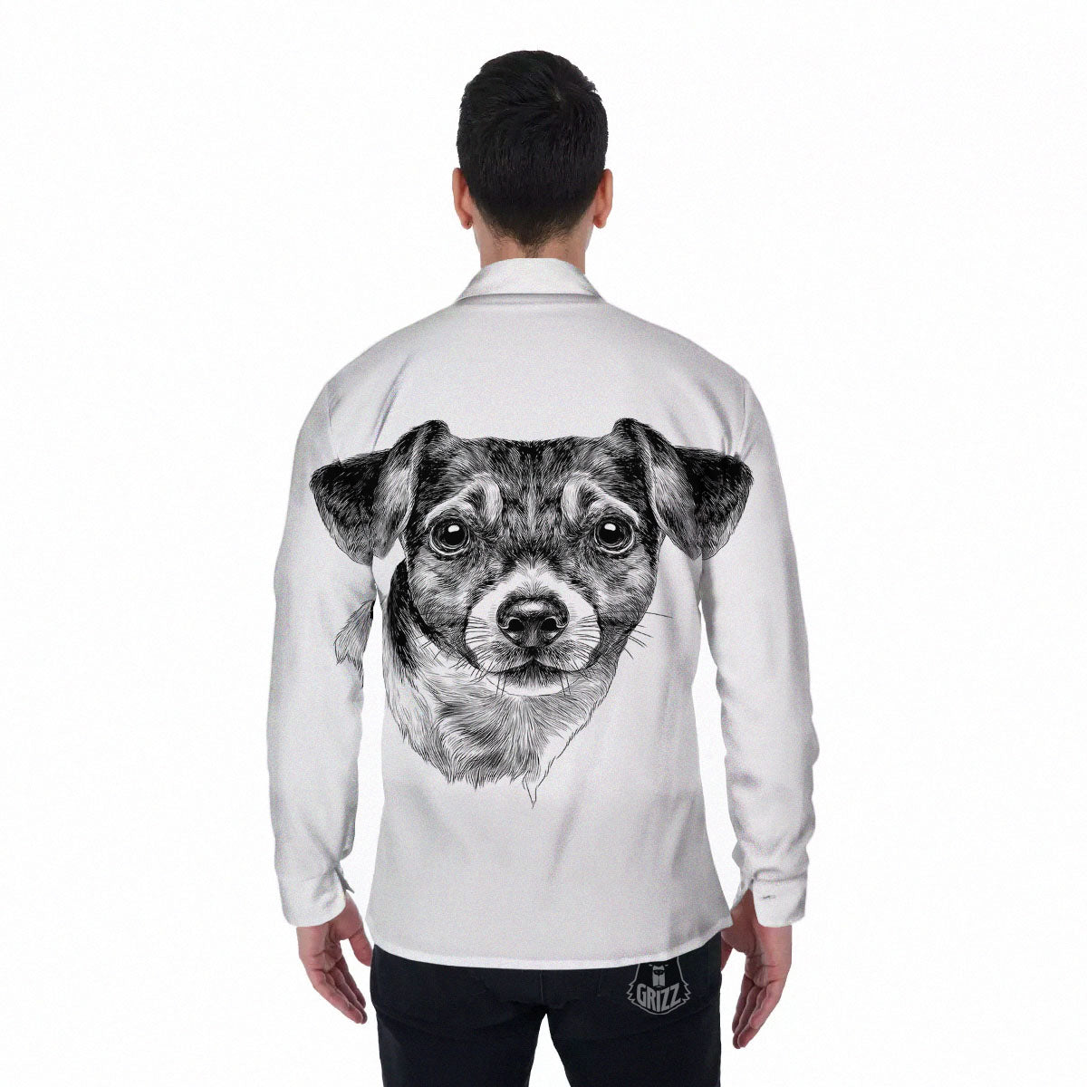Jack Russell Terrier Drawing Print Men's Long Sleeve Shirts-grizzshop