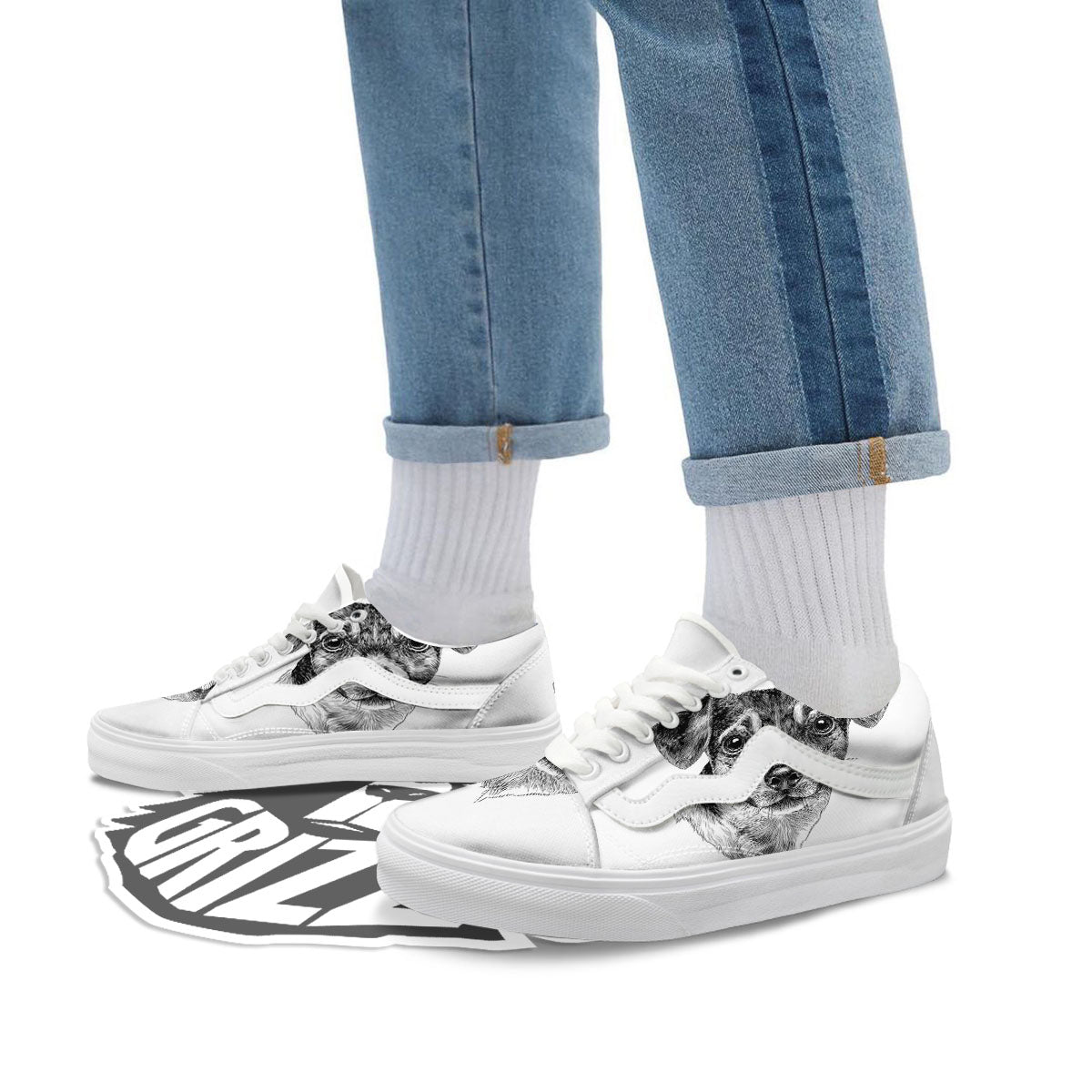 Jack Russell Terrier Drawing Print Skate Shoes-grizzshop