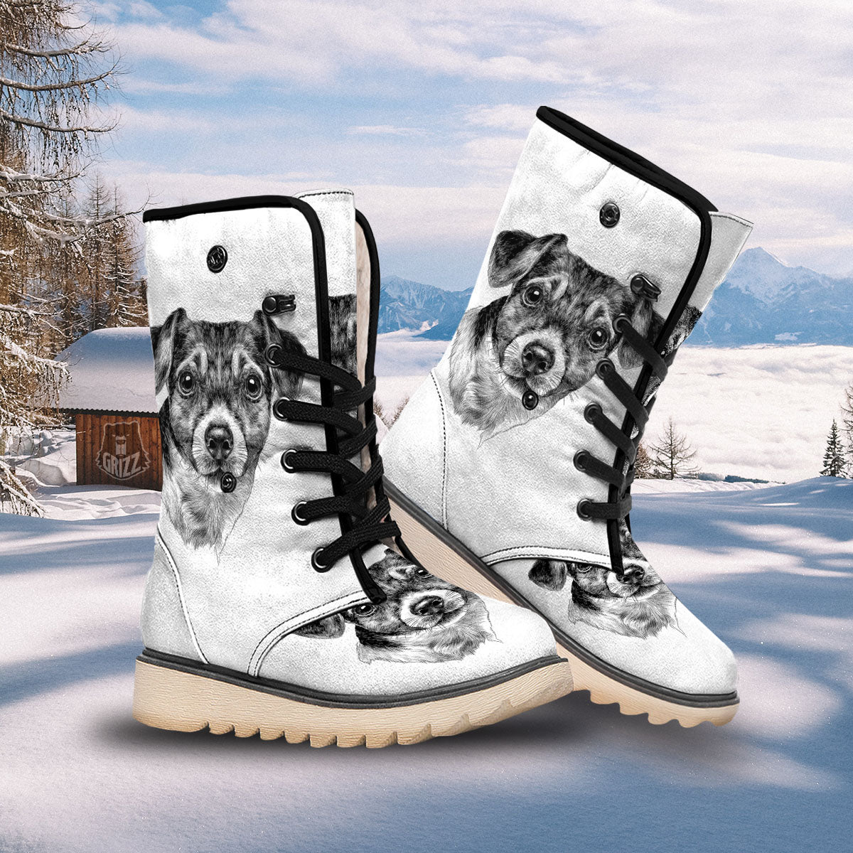 Jack Russell Terrier Drawing Print Snow Boots-grizzshop