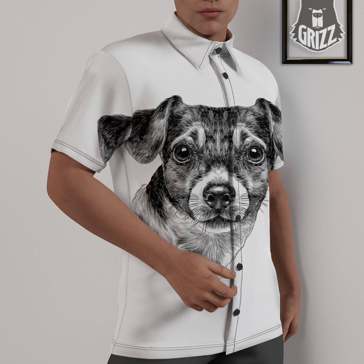 Jack Russell Terrier Drawing Print Untucked Shirts-grizzshop