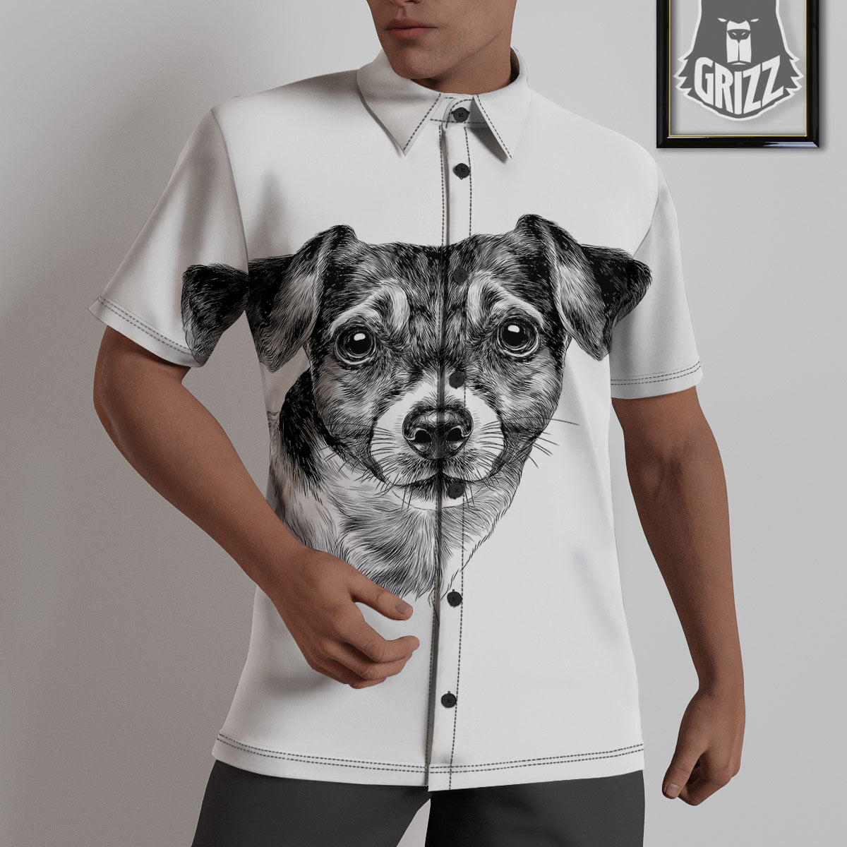 Jack Russell Terrier Drawing Print Untucked Shirts-grizzshop