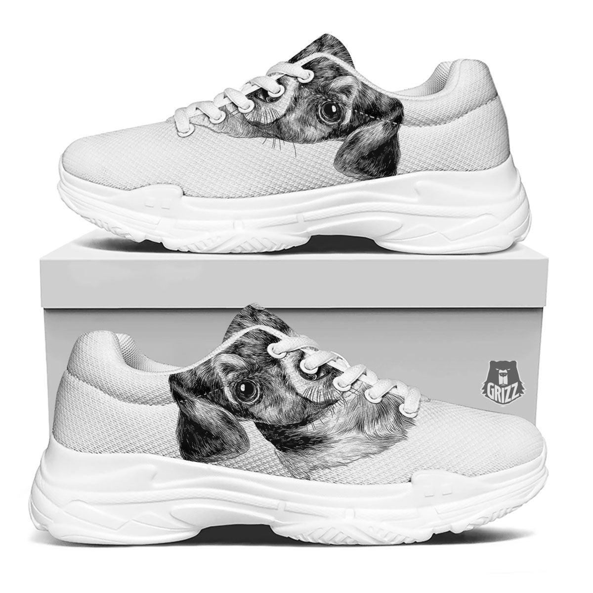Jack Russell Terrier Drawing Print White Chunky Shoes-grizzshop