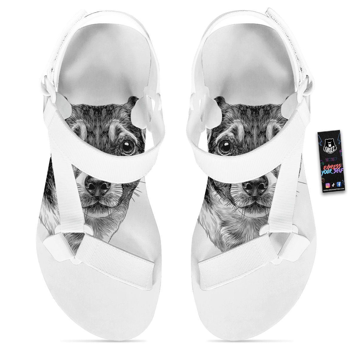 Jack Russell Terrier Drawing Print White Open Toe Sandals-grizzshop