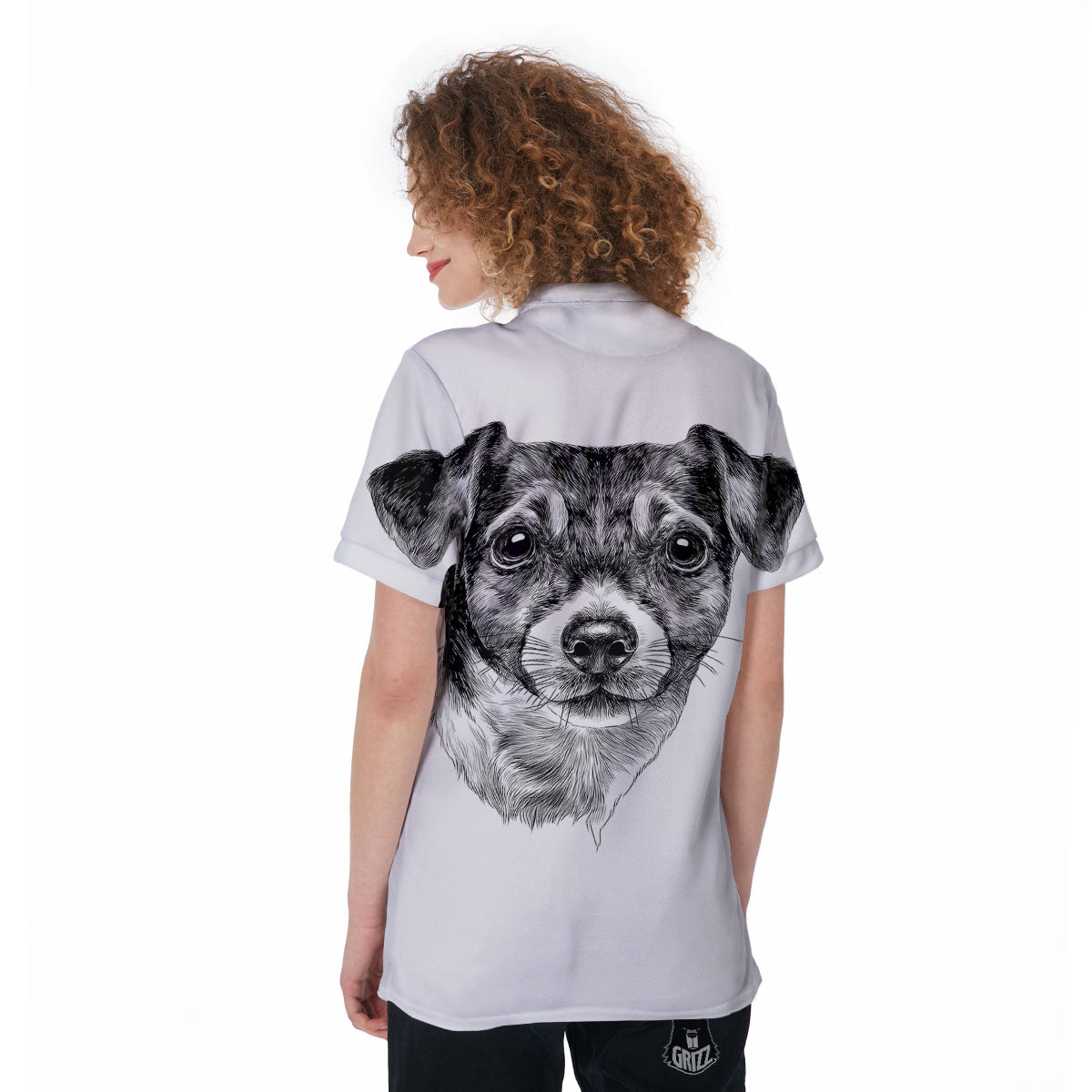 Jack Russell Terrier Drawing Print Women's Golf Shirts-grizzshop