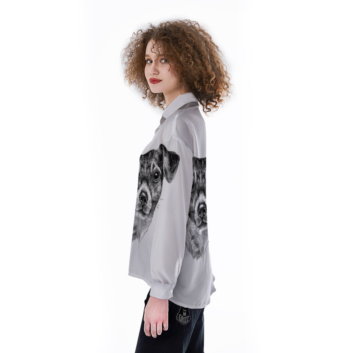 Jack Russell Terrier Drawing Print Women's Long Sleeve Shirts-grizzshop