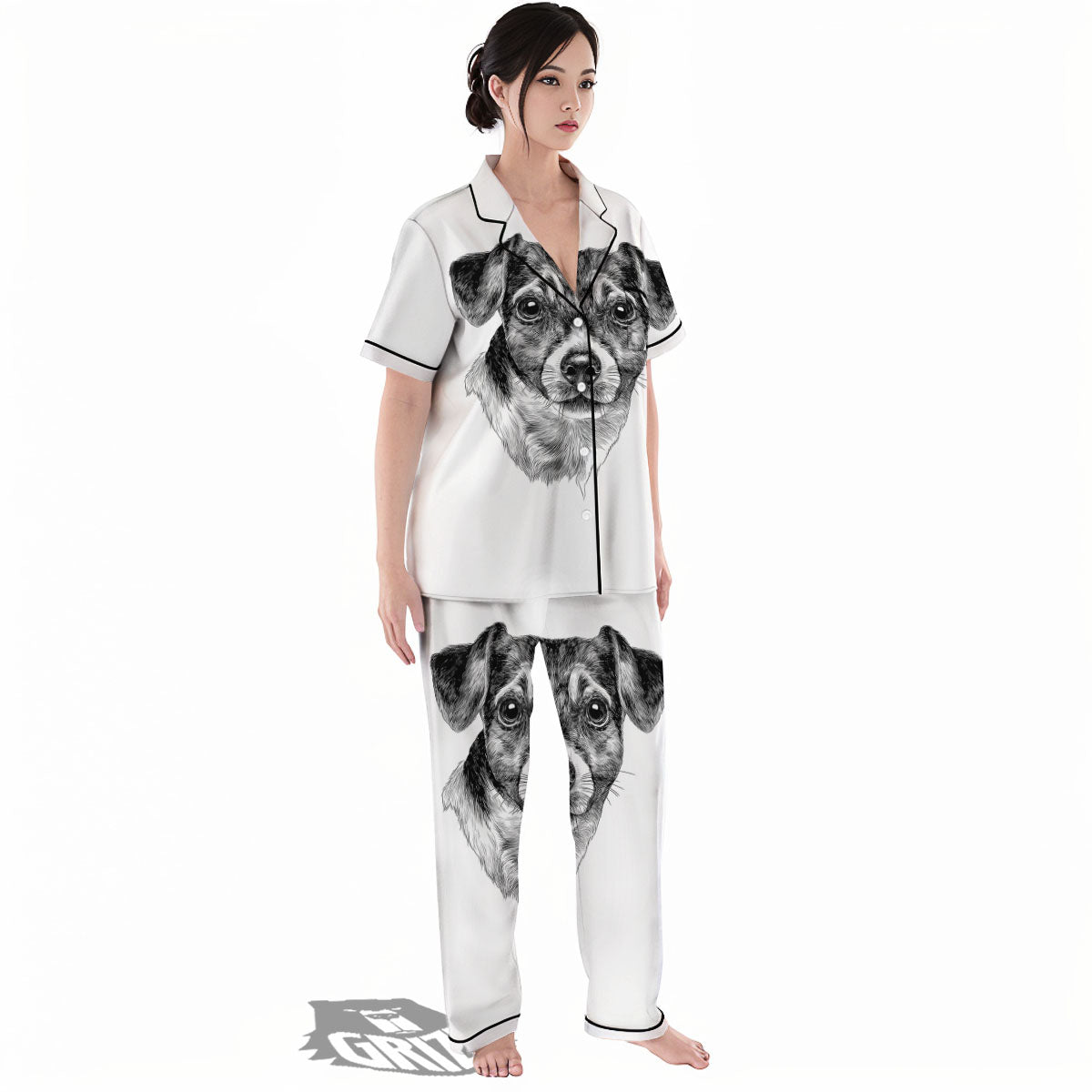 Jack Russell Terrier Drawing Print Women's Pajamas Set-grizzshop