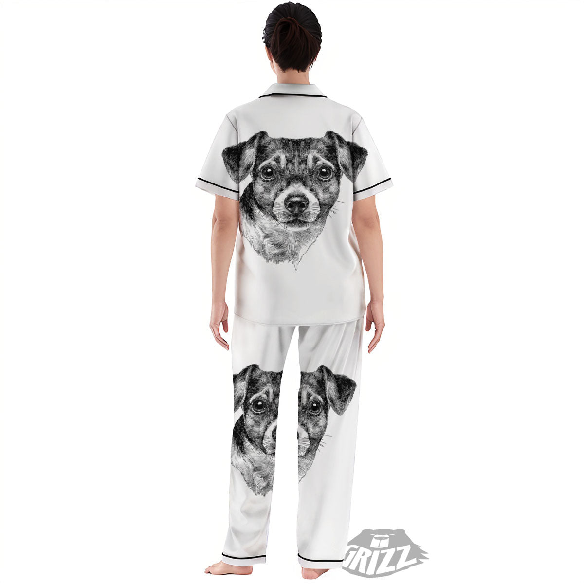 Jack Russell Terrier Drawing Print Women's Pajamas Set-grizzshop