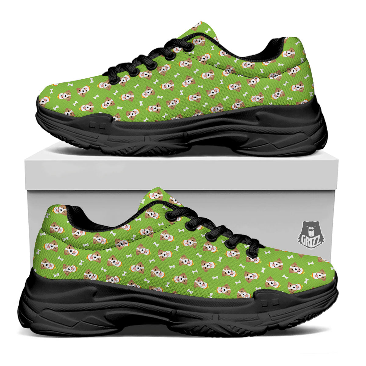 Jack Russell Terrier Happy Print Pattern Black Chunky Shoes-grizzshop