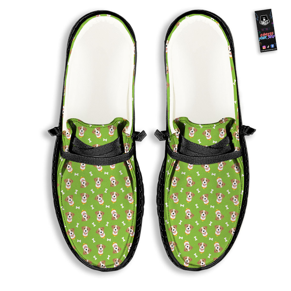 Jack Russell Terrier Happy Print Pattern Black Loafers-grizzshop