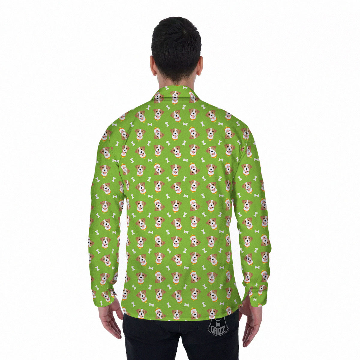 Jack Russell Terrier Happy Print Pattern Men's Long Sleeve Shirts-grizzshop