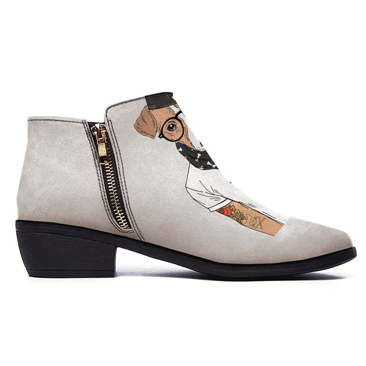 Jack Russell Terrier Hipster Print Ankle Boots-grizzshop