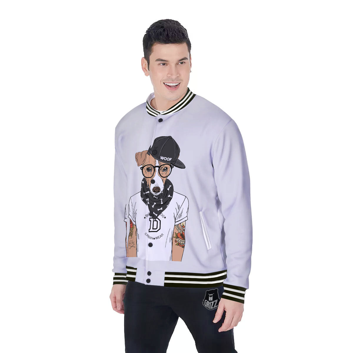 Jack Russell Terrier Hipster Print Baseball Jacket-grizzshop