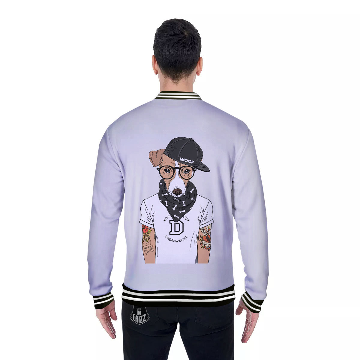 Jack Russell Terrier Hipster Print Baseball Jacket-grizzshop
