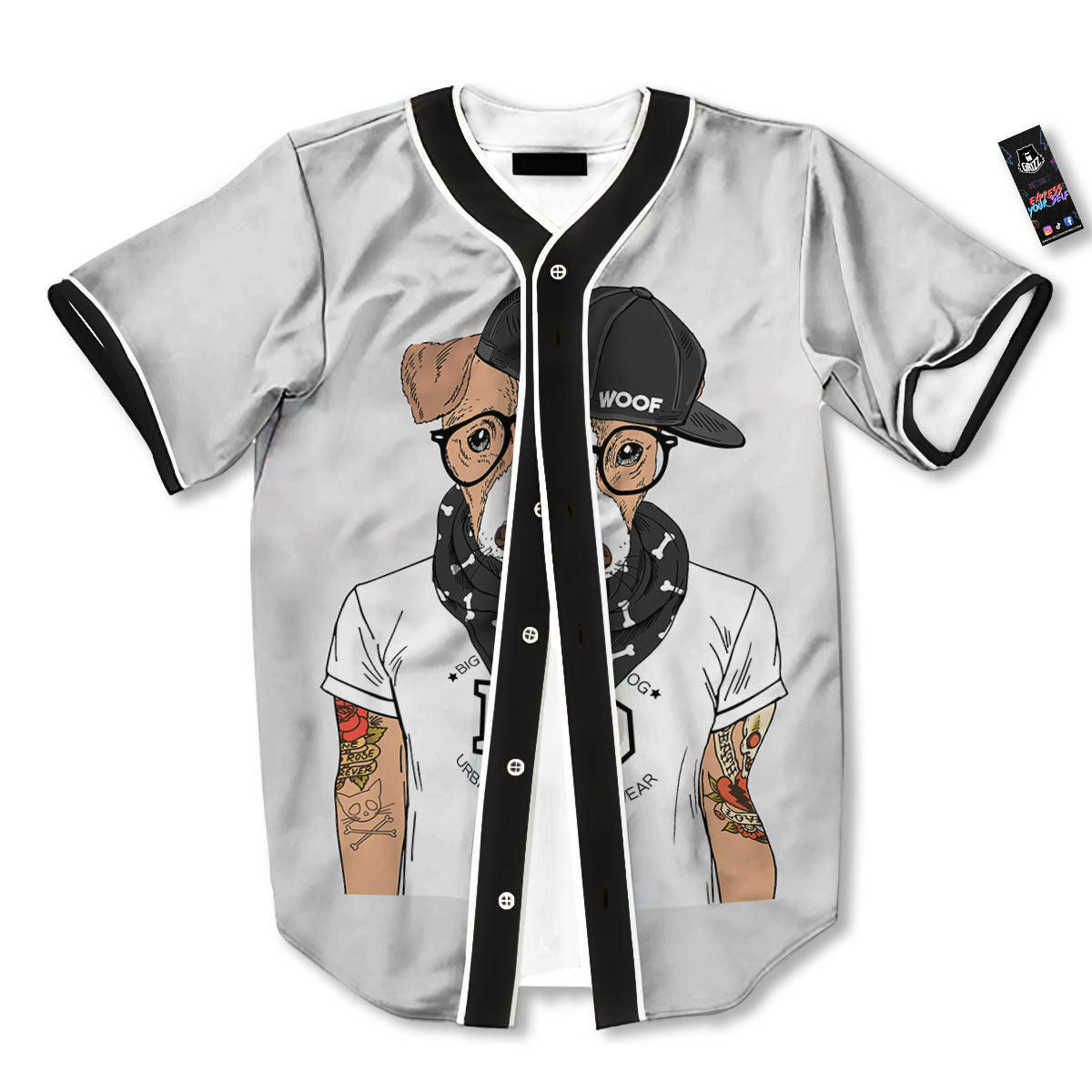 Jack Russell Terrier Hipster Print Baseball Jersey-grizzshop