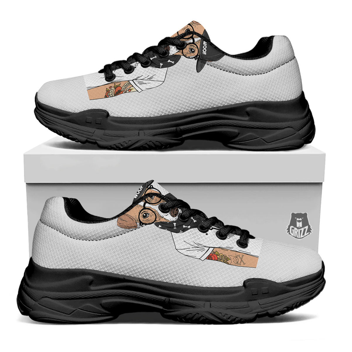 Jack Russell Terrier Hipster Print Black Chunky Shoes-grizzshop