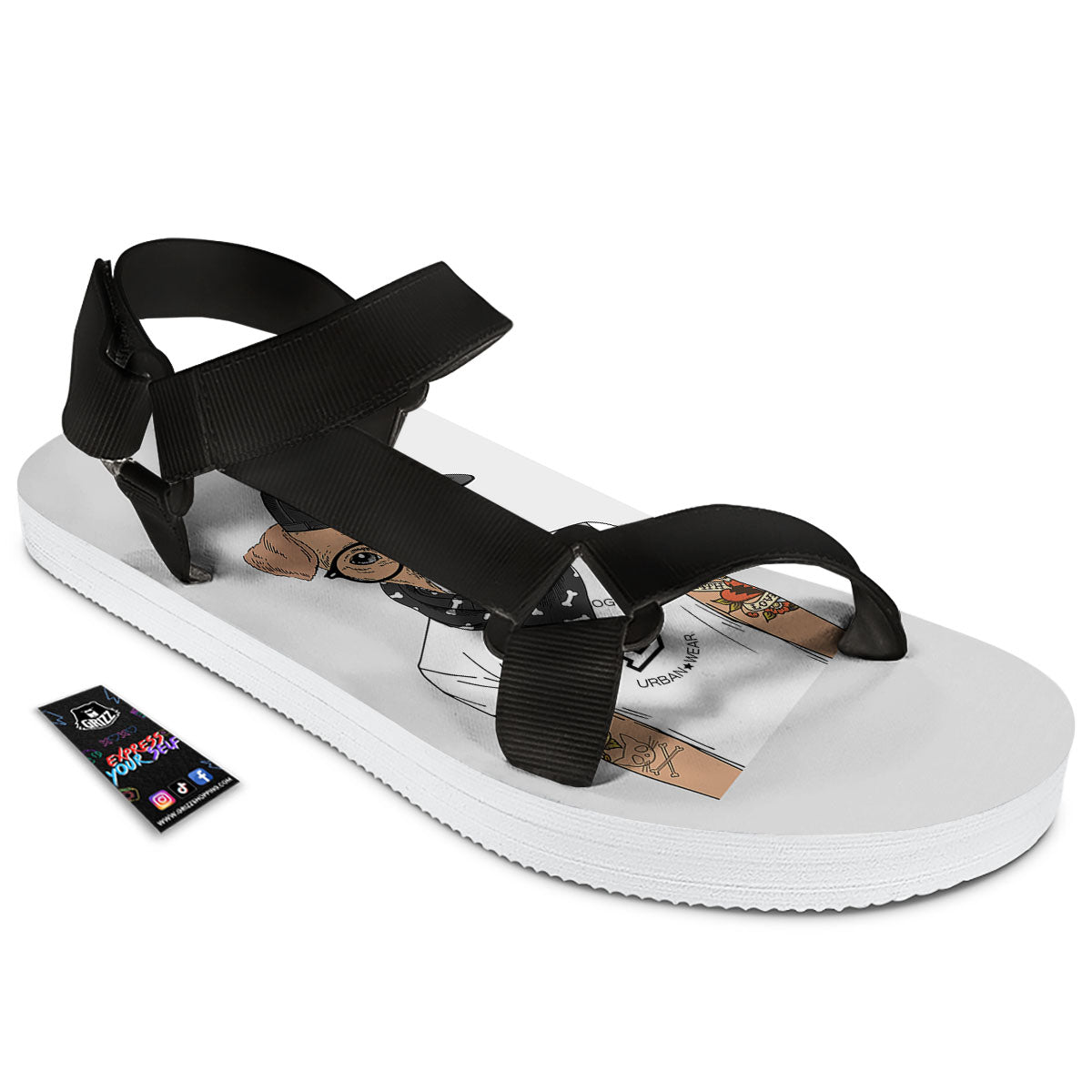 Jack Russell Terrier Hipster Print Black Open Toe Sandals-grizzshop