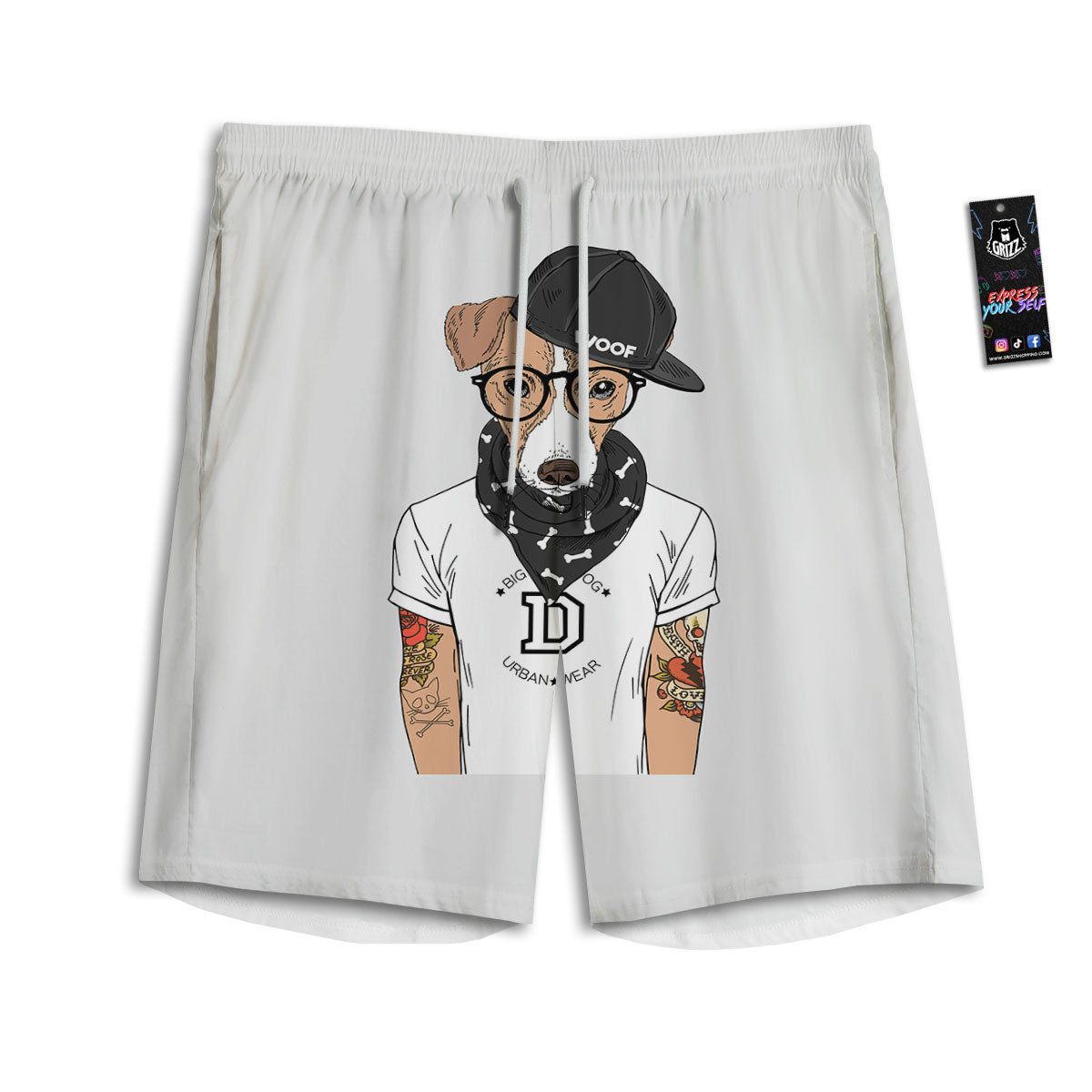 Jack Russell Terrier Hipster Print Men's Athletic Shorts