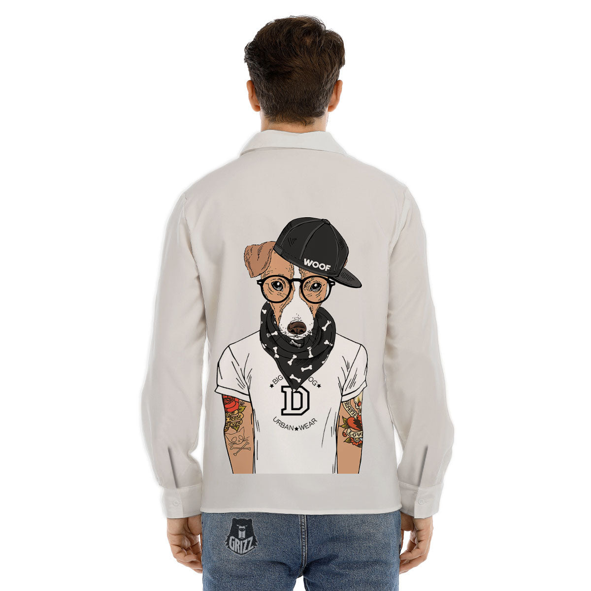 Jack Russell Terrier Hipster Print Men's Dress Shirts-grizzshop