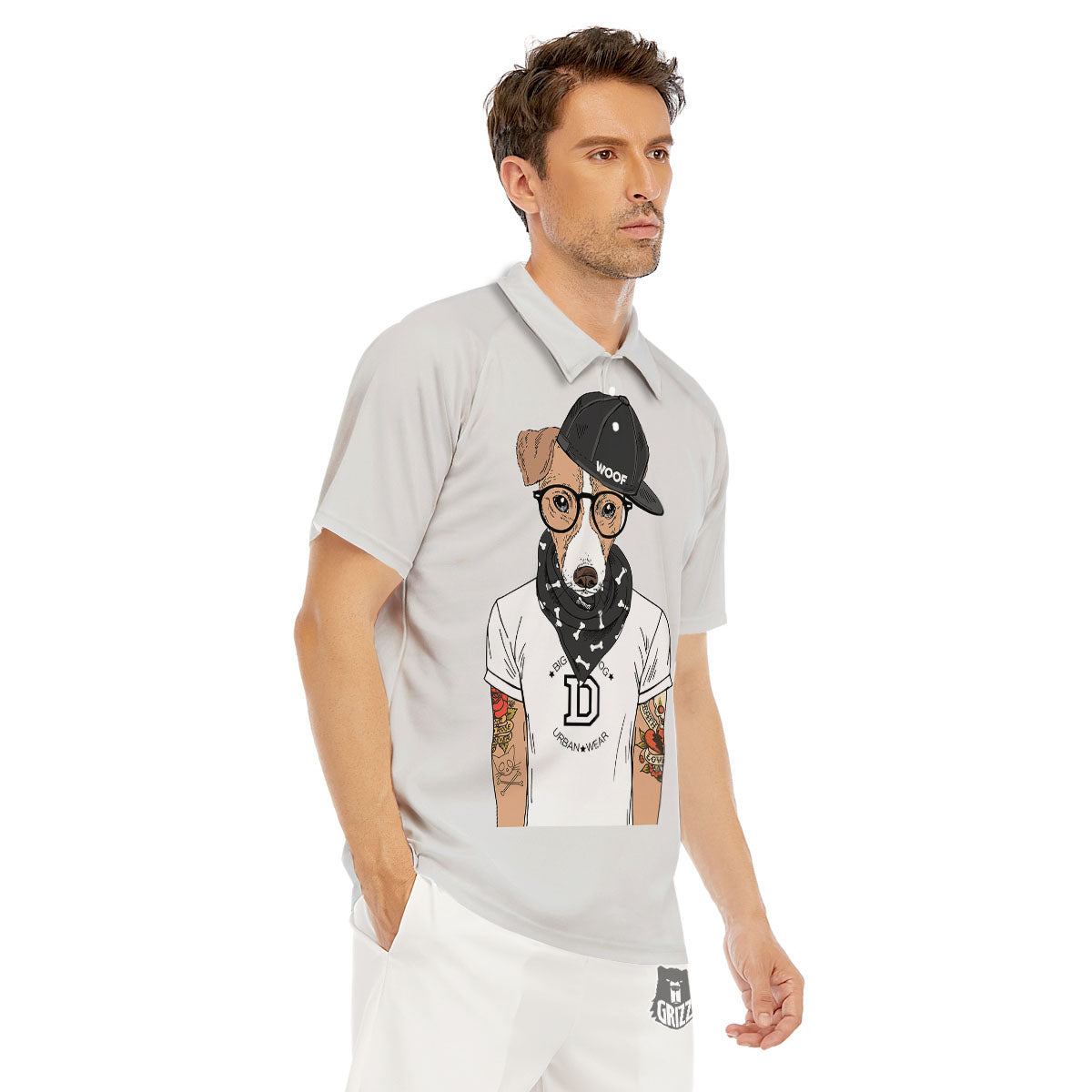 Jack Russell Terrier Hipster Print Men's Golf Shirts-grizzshop