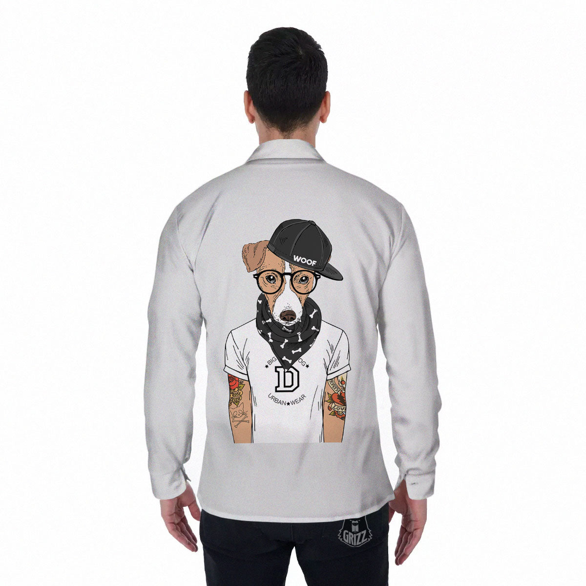Jack Russell Terrier Hipster Print Men's Long Sleeve Shirts-grizzshop