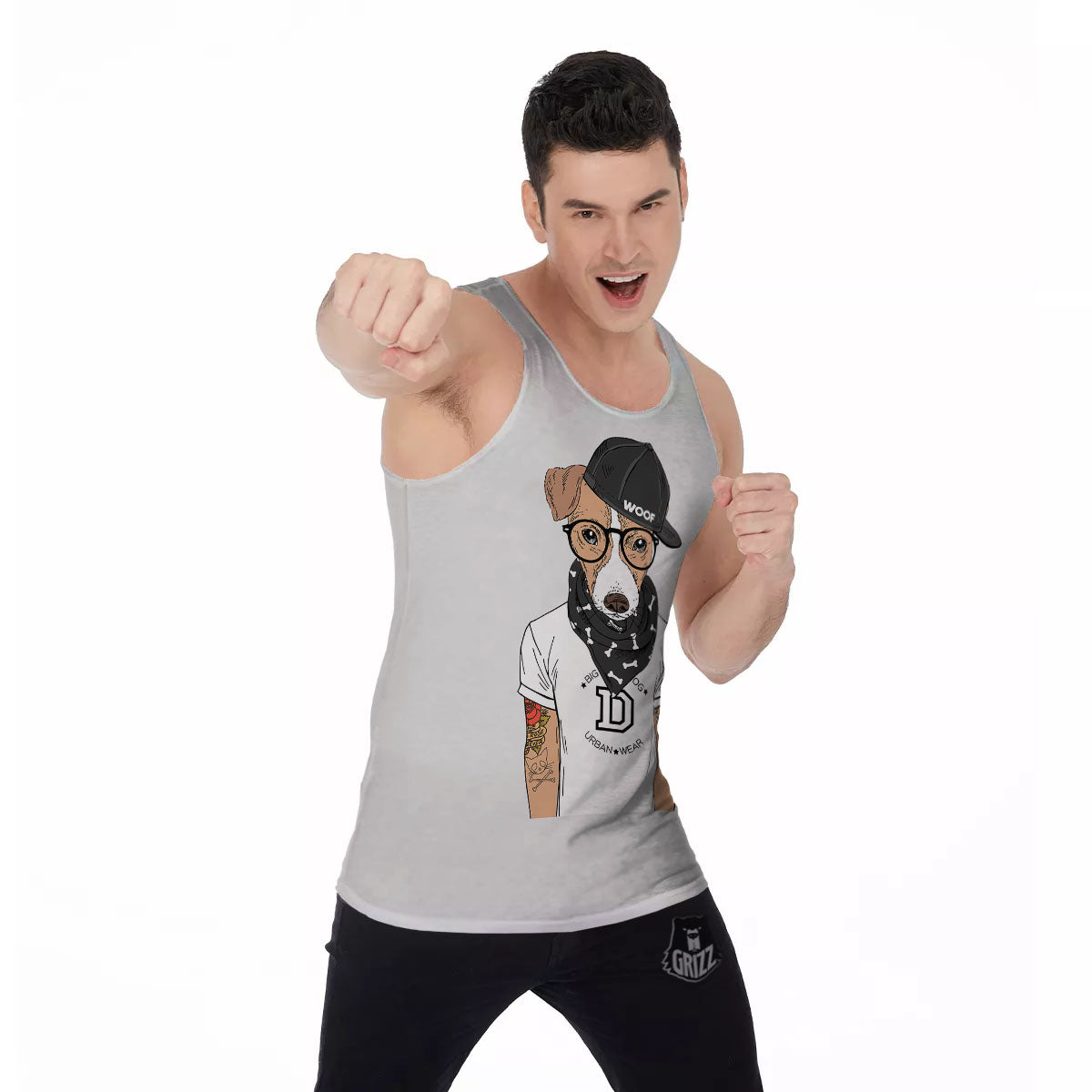 Jack Russell Terrier Hipster Print Men's Tank Top-grizzshop
